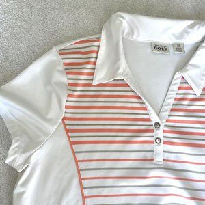 Chico's White Polo with Coral and Taupe Stripes